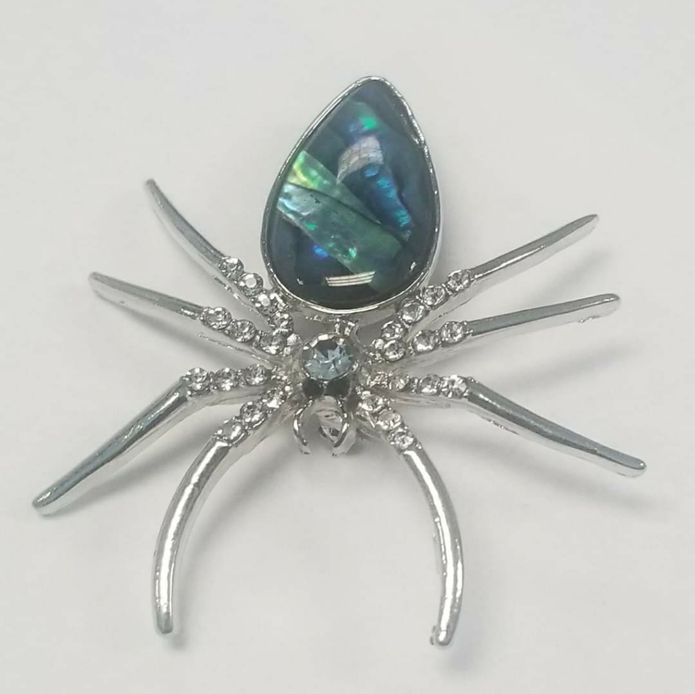 Crystals & Abalone Shell 🕷 Spider Brooch